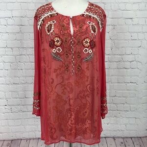 Soft Surroundings Red Embroidered Top